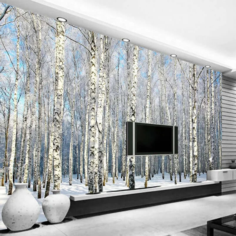 Snow Birch Tree Forest Wallpaper