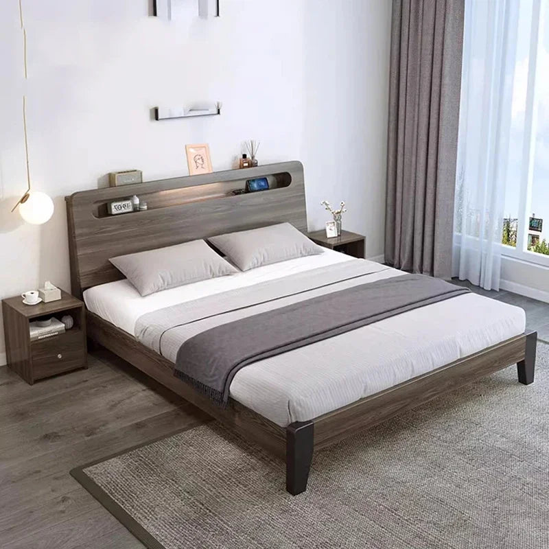 Wooden Frame Bed with Led Light