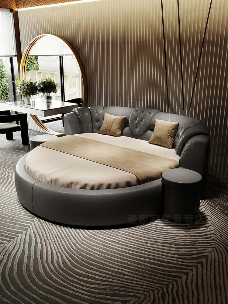 Luxurious Big Round Bed - Minimalist - Bedside Tables - Mattress