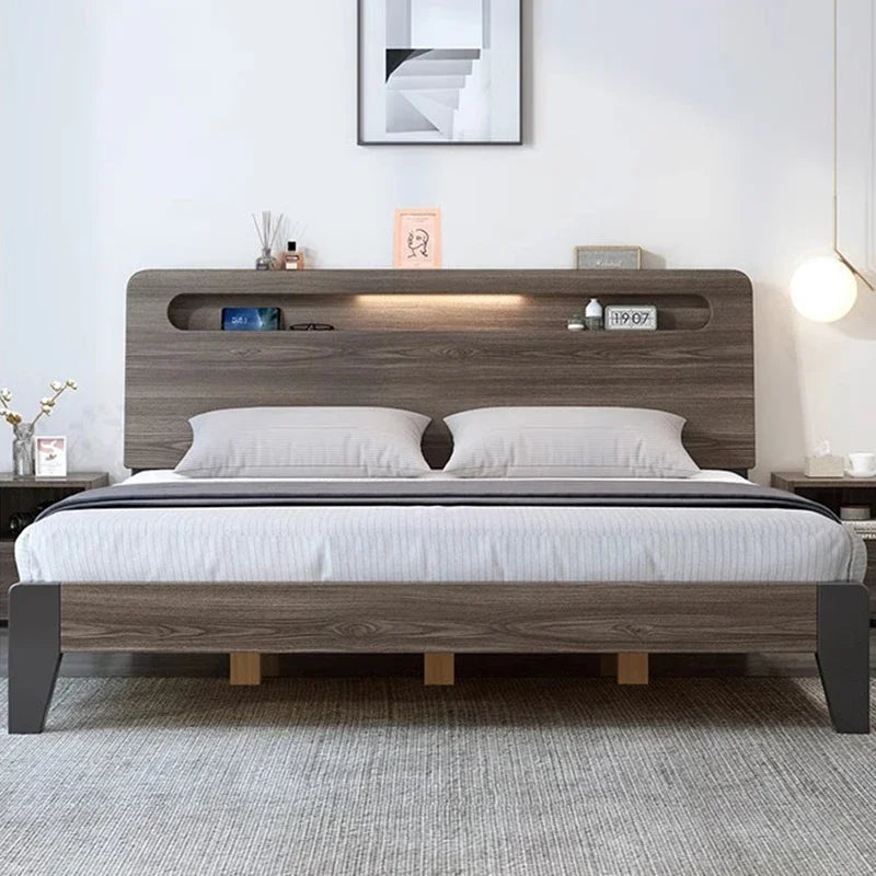 Wooden Frame Bed with Led Light