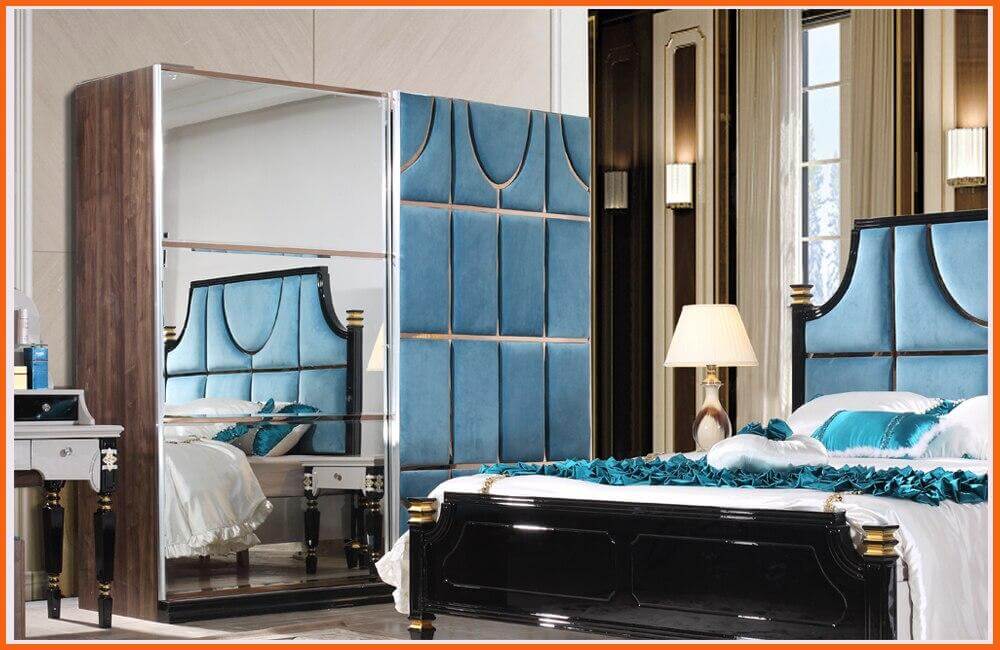 Bedroom Furniture Set, Luxury Bed, 2-Nightstand, Dresser, Wardrobe - NOFRAN