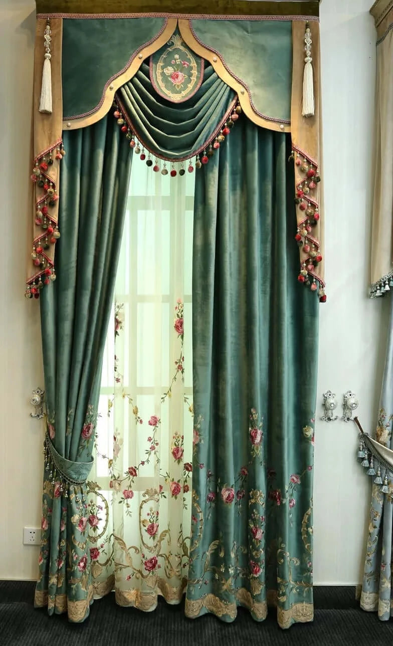 Luxury Green Floral Window Valance