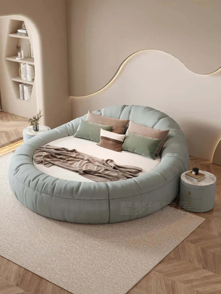 Leather Round Double Bed  - Bedroom Furniture