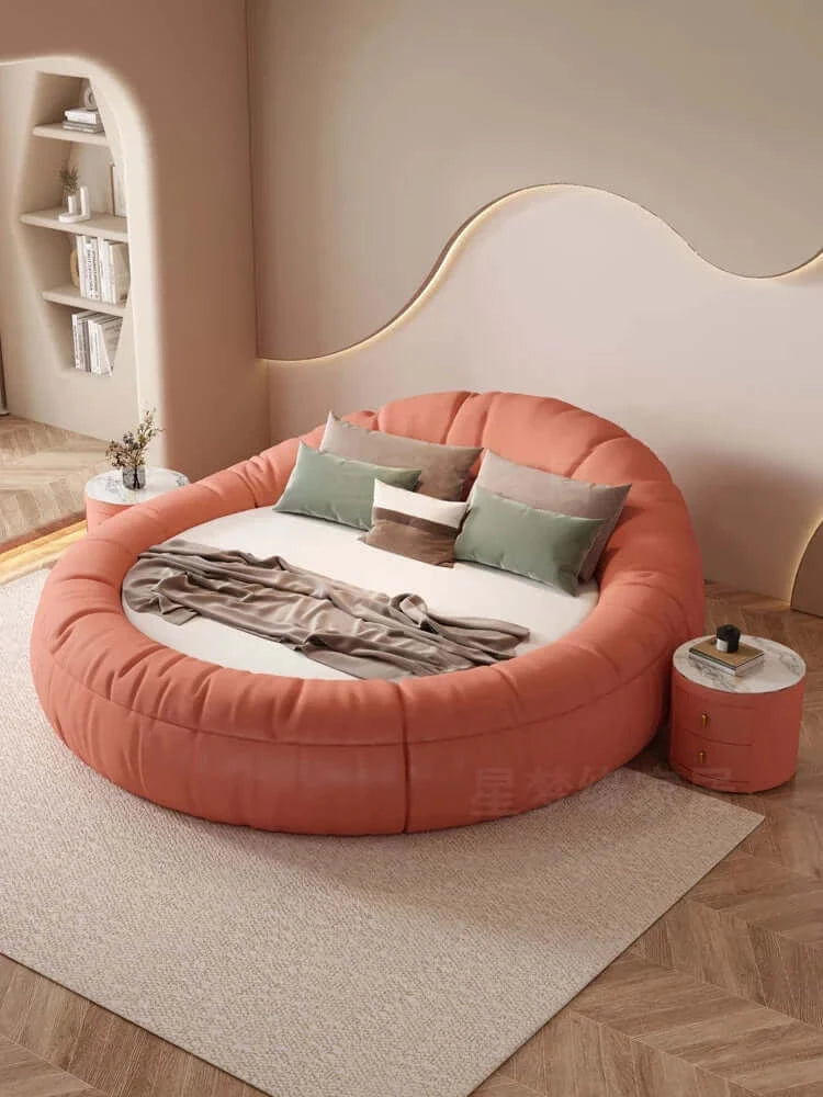 Leather Round Double Bed  - Bedroom Furniture