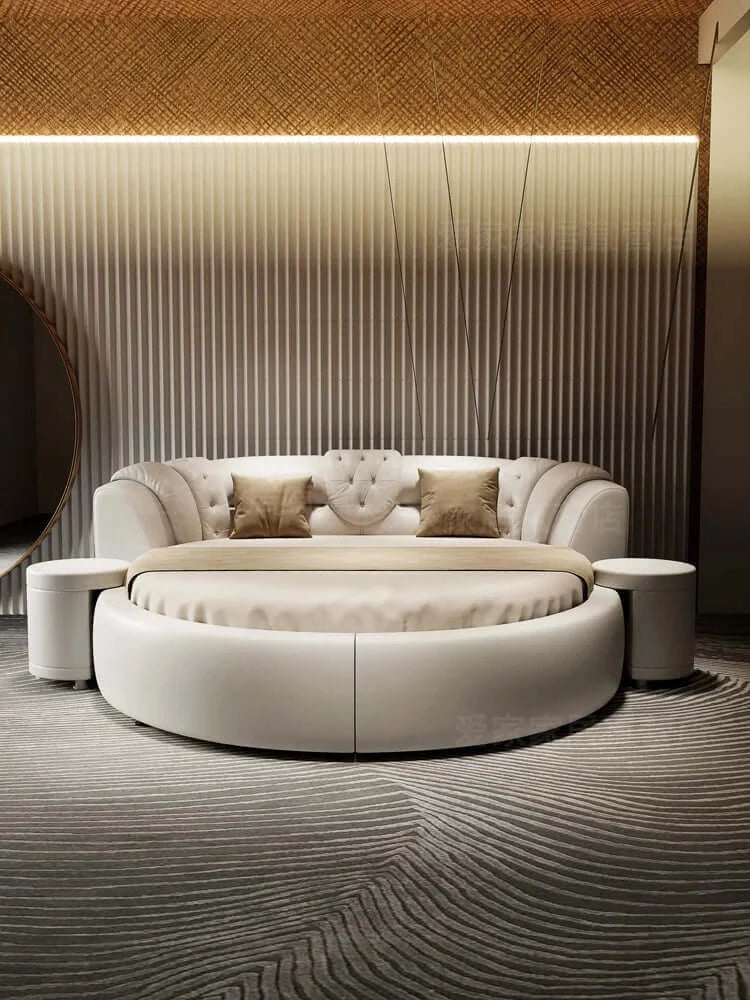Luxurious Big Round Bed - Minimalist - Bedside Tables - Mattress