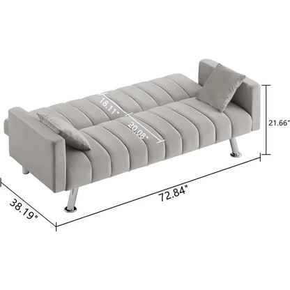 Upholstered Convertible Sofa Bed with 2 Pillows-Sofa Bed-NOFRAN Furniture