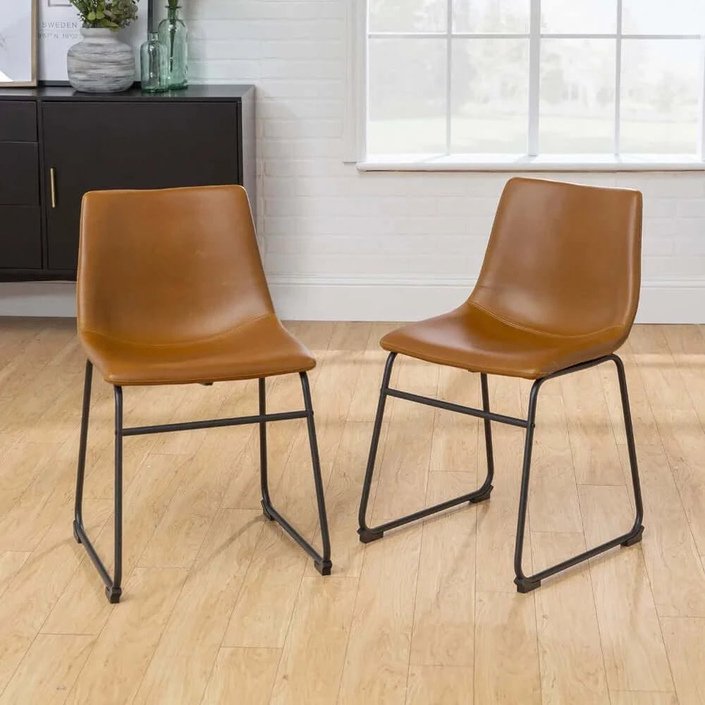 Armless Dining Chairs, Faux Leather, Set of 2, Whiskey Brown-Dining Chairs-NOFRAN Furniture