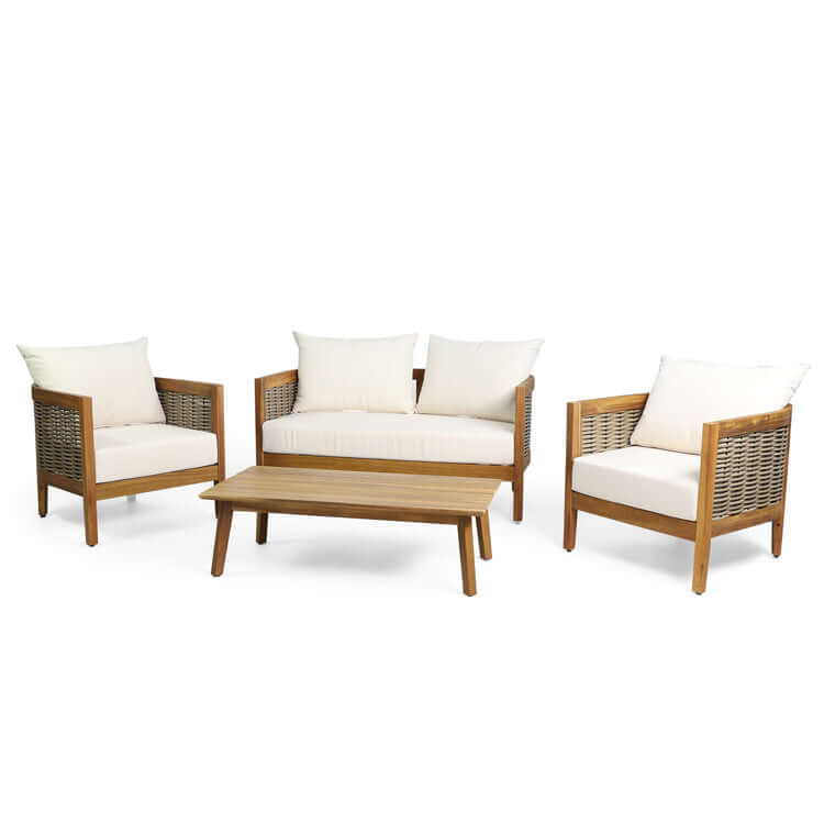 Acacia Wood 4 Seater Patio Set with Cushions-Patio Furniture Set-NOFRAN
