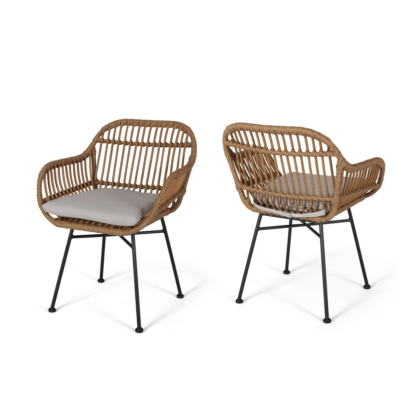 Rattan Chairs Set of 2 - Outdoor Rattan Chairs Set with Cushions-Rattan Chairs-NOFRAN