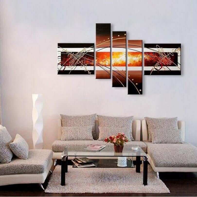 Abstract Painting Living Room Wall Art, Brown, 5 Pcs - NOFRAN