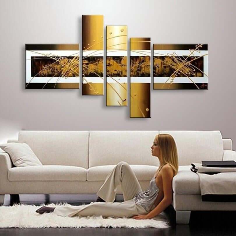 Abstract Painting Living Room Wall Art, Gold, 5 Pcs - NOFRAN
