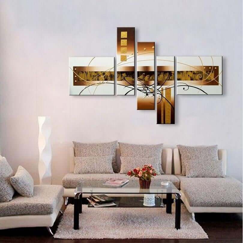 Abstract Painting Living Room Wall Art, Gold & Gray, 5 Pcs - NOFRAN