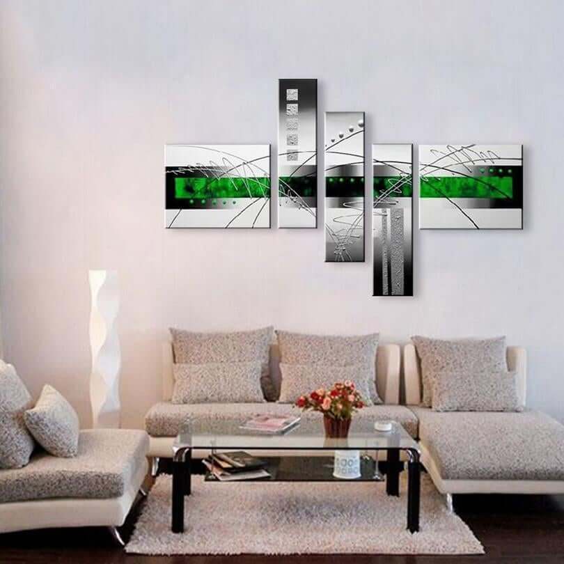 Abstract Painting Living Room Wall Art, Green & Gray, 5 Pcs - NOFRAN