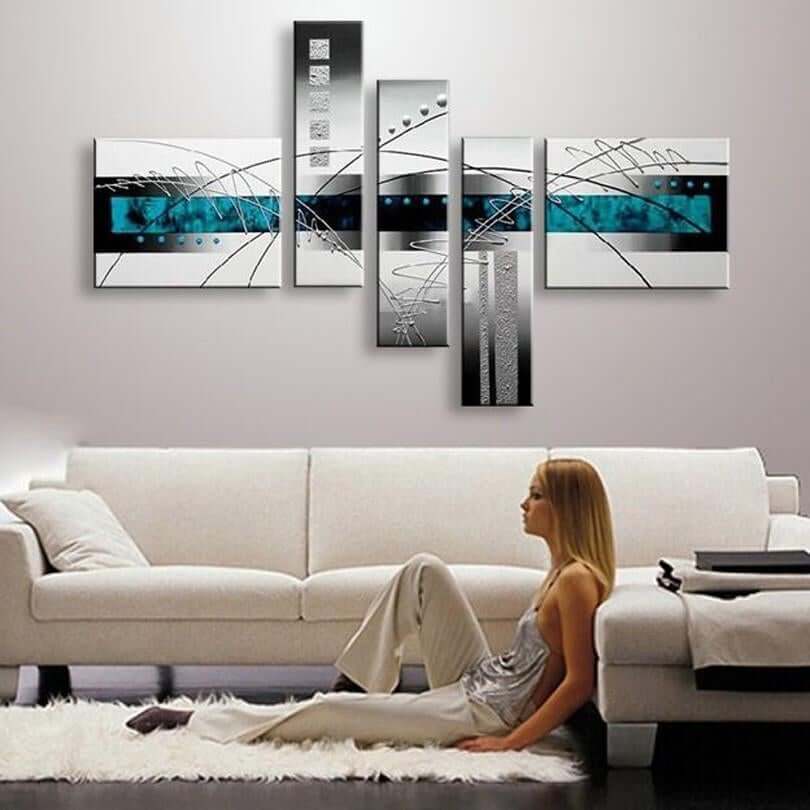 Abstract Painting Living Room Wall Art, Grey, 5 Pcs - NOFRAN