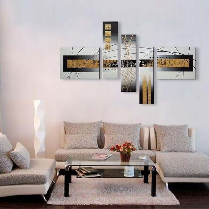 Abstract Painting Living Room Wall Art, Grey & Brown, 5 Pcs - NOFRAN