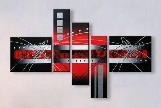 Abstract Painting Living Room Wall Art, Red & Black, 5 Pcs - NOFRAN