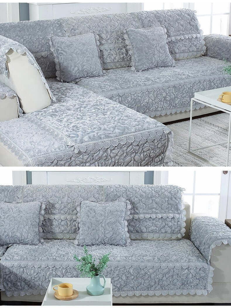 Anti Slip Plush Floral Sofa Cover - NOFRAN