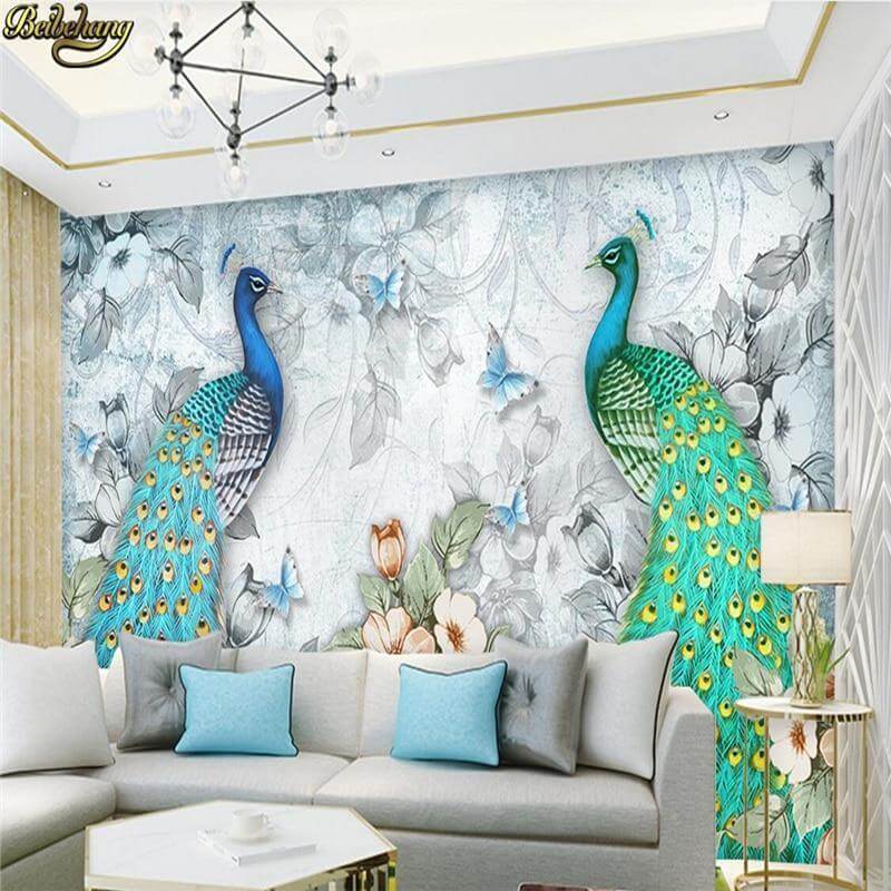 Auspicious Peacock Mural Wallpaper - NOFRAN