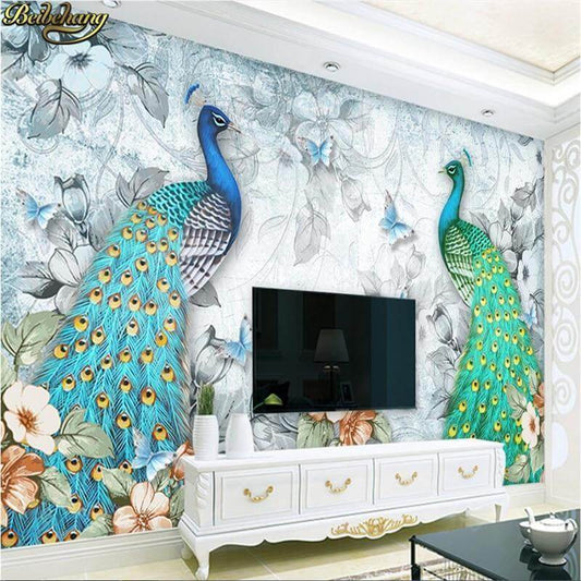 Auspicious Peacock Mural Wallpaper - NOFRAN