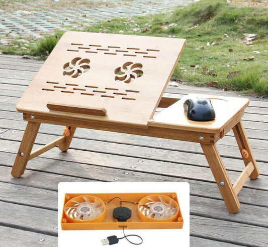 Bamboo Computer Desk 14-inch & 15-inch Folding Laptop Cooling Table With A Drawer - NOFRAN