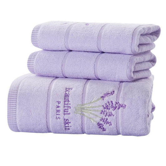 Bath Towels 3-Piece Set Towels Embroidery Lavender - NOFRAN