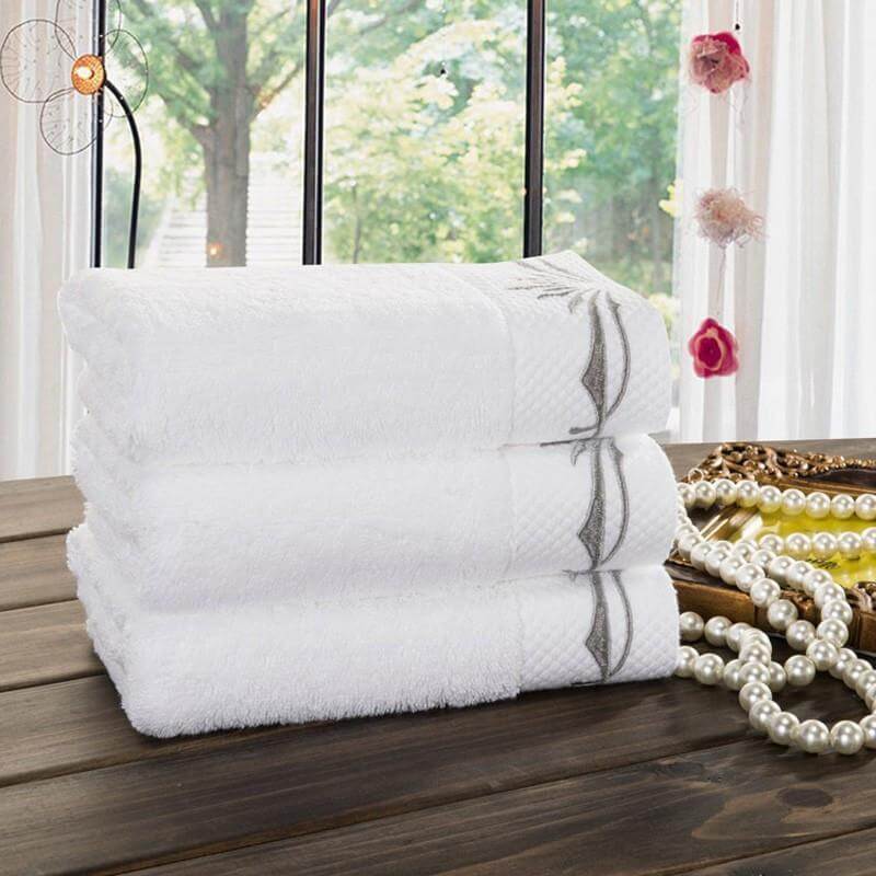 Bath Towels 3/5-Piece White Embroidery Cotton Towel - NOFRAN