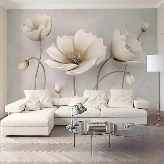 Beige Floral Mural Wallpaper - NOFRAN