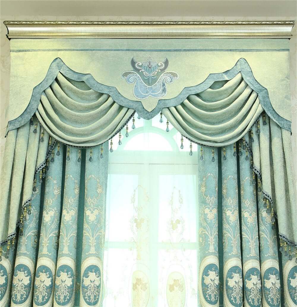 Blackout Curtains, Embroidered Curtains, Blue Greenish - NOFRAN