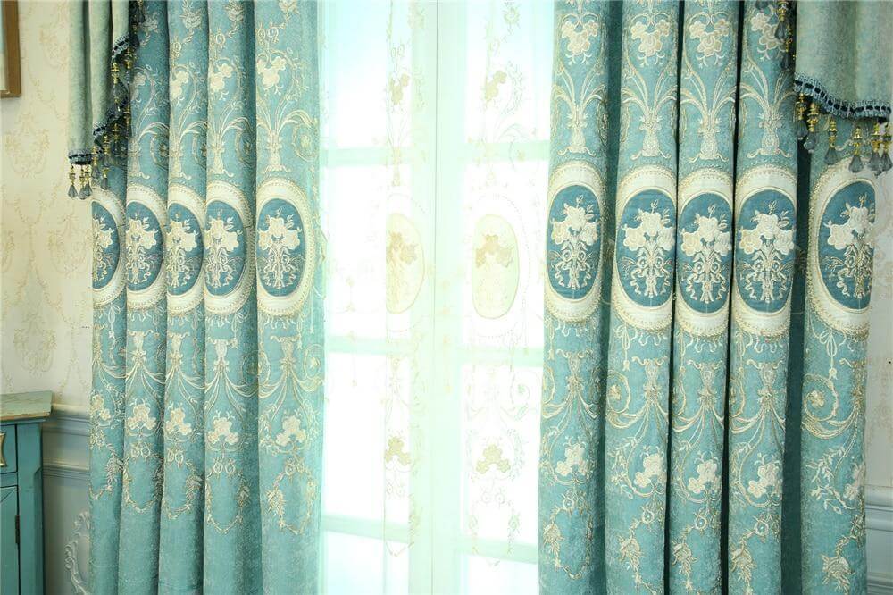 Blackout Curtains, Embroidered Curtains, Blue Greenish - NOFRAN