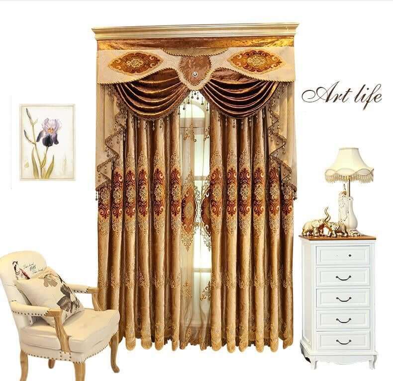 Blackout Curtains, Embroidered Curtains, Brown - NOFRAN