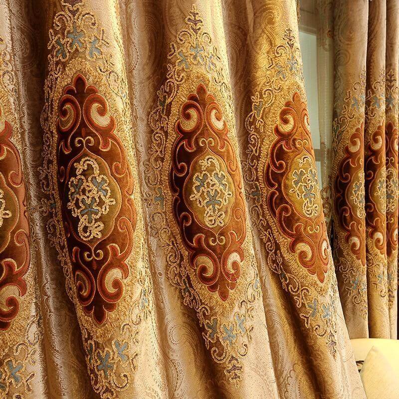 Blackout Curtains, Embroidered Curtains, Brown - NOFRAN