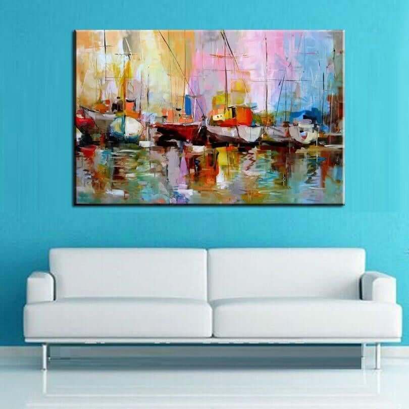 Boats On Shore Painting, Living Room Wall Art Canvas - NOFRAN