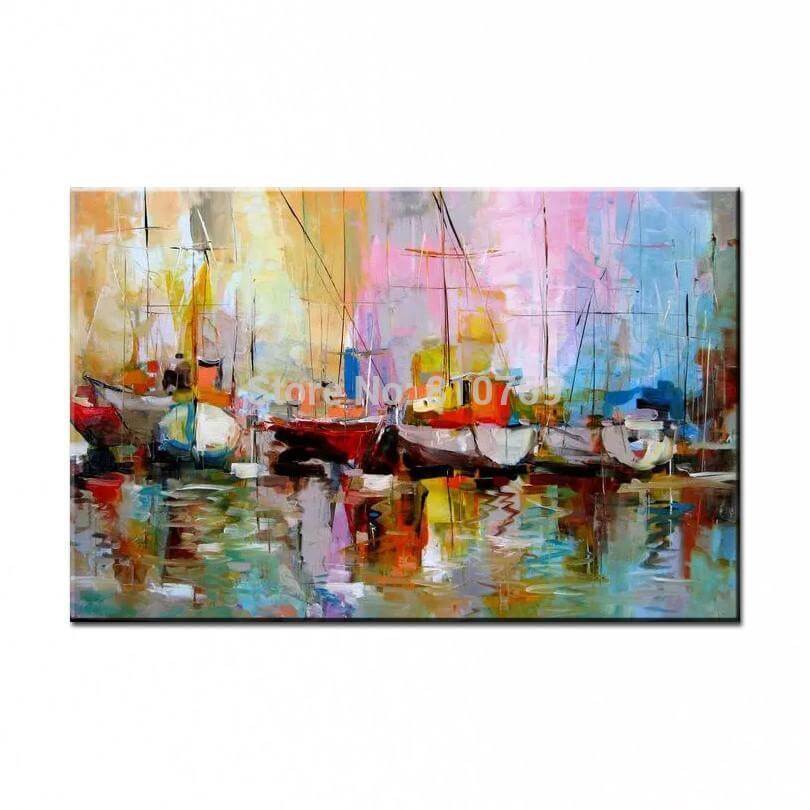 Boats On Shore Painting, Living Room Wall Art Canvas - NOFRAN