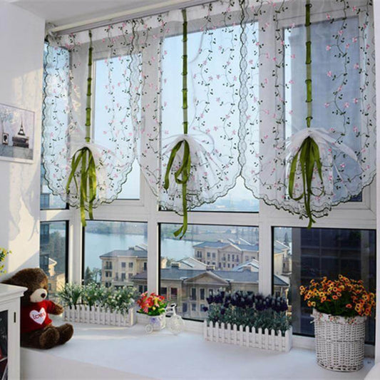 Floral Tulle Door Window Curtain White and Green - NOFRAN