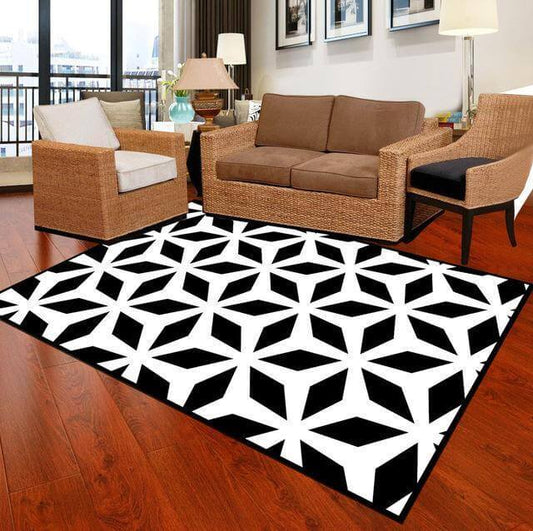Geormetric Carpets Living Room Carpet White Black - NOFRAN