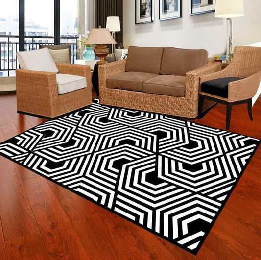 Geormetric Carpets Rectangle Black White Carpet - NOFRAN