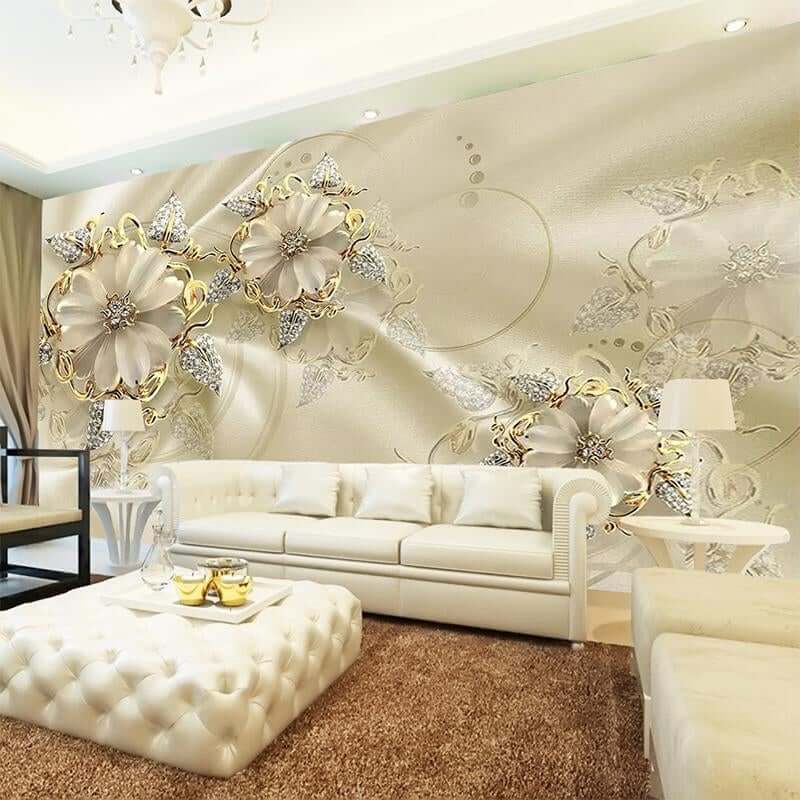 Gold Floral Mural Wallpaper - NOFRAN