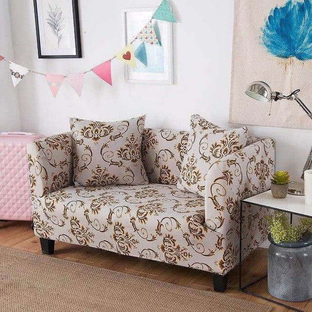 Gold Floral Stretch Sofa Cover - NOFRAN