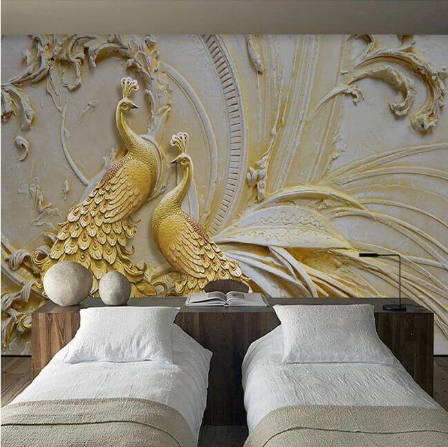 Golden Peacock Mural Wallpaper - NOFRAN