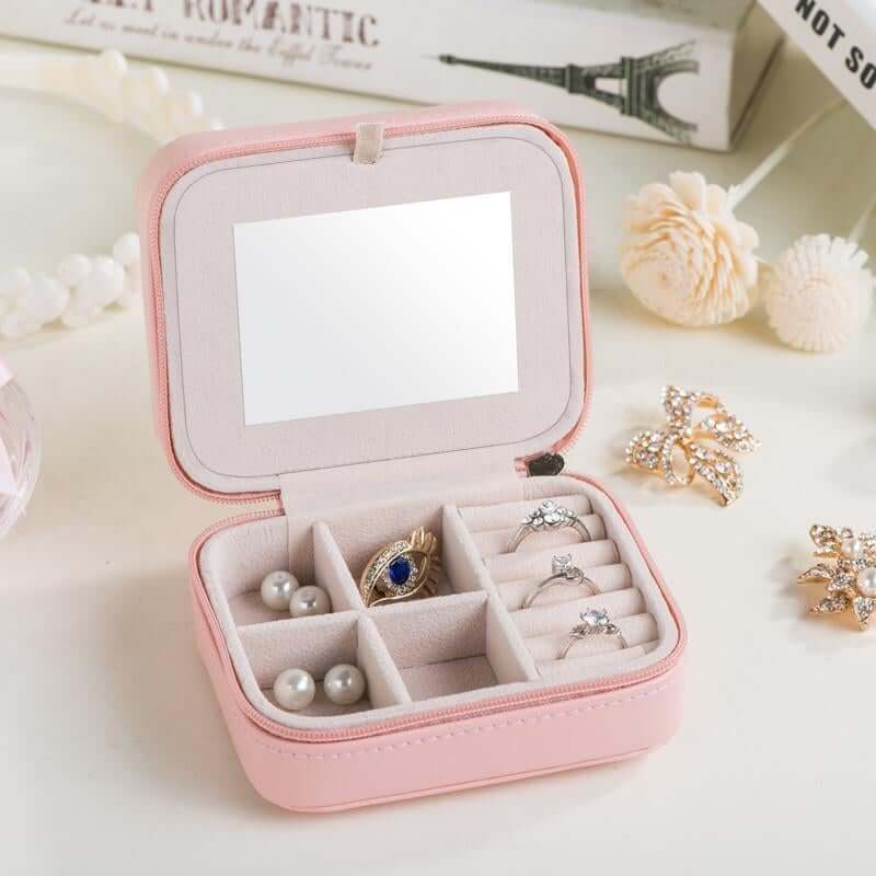 Jewelry Box, Makeup Organizer, Faux Leather Travel Box, Blue, Pink, Grey - NOFRAN
