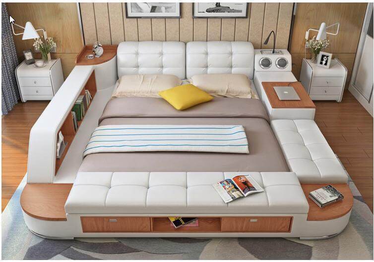 Leather Bed With Storage And Sideboard - NOFRAN