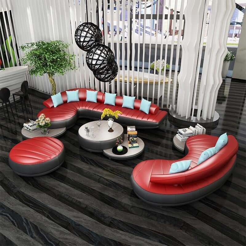 Living Room Furniture, Curved Leather Sofa Set - NOFRAN