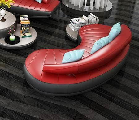 Living Room Furniture, Curved Leather Sofa Set - NOFRAN