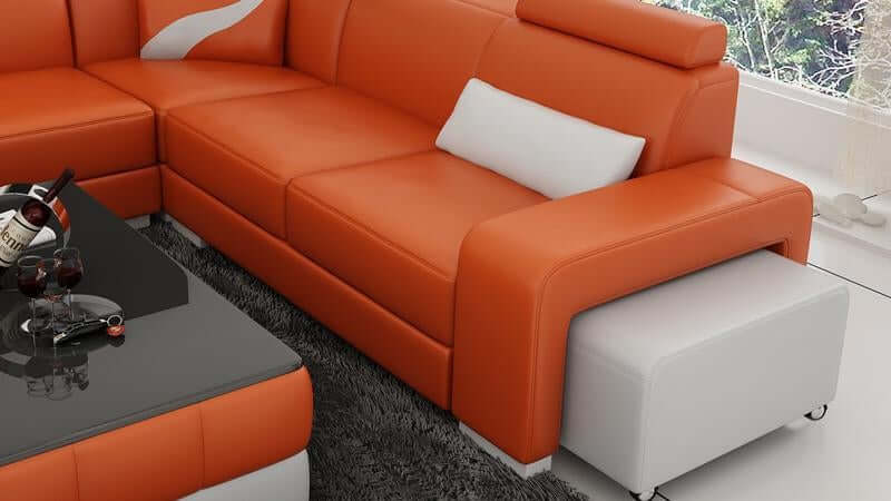 Living Room Furniture, Leather Sofa Set, Orange White - NOFRAN