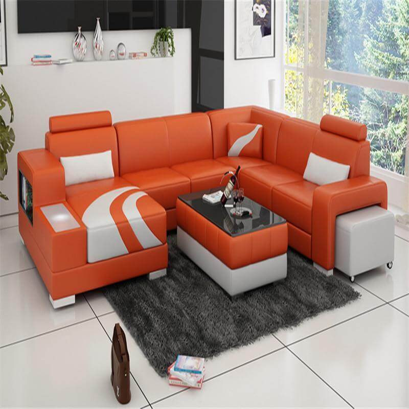Living Room Furniture, Leather Sofa Set, Orange White - NOFRAN