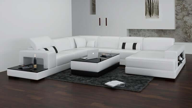 Living Room Furniture, Leather Sofa Set, White - NOFRAN