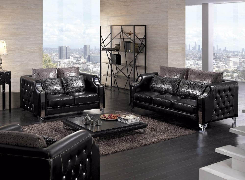 Living Room Furniture, Livingroom Sofa Set 6-Seater, Black - NOFRAN