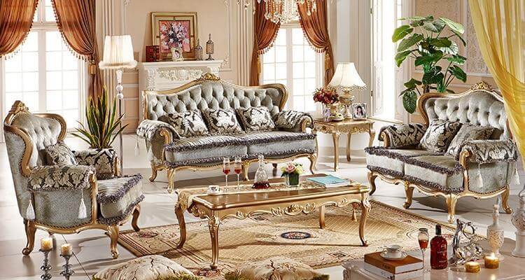 Living Room Furniture Set, Luxury Fabric Sofa Set, Grey - NOFRAN