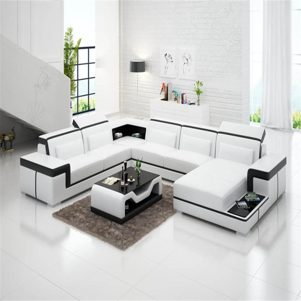 Living Room Furniture, U-Shaped Leather Sofa Set - NOFRAN