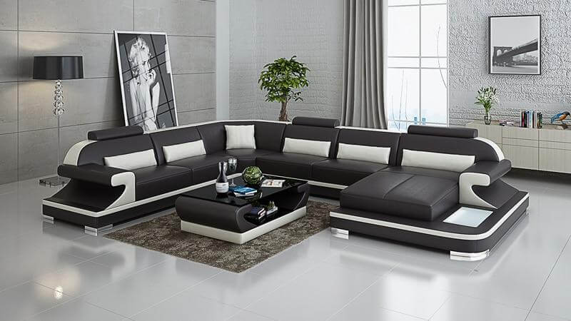 Living Room Furniture, U Shaped Sofa, Italian Leather - NOFRAN